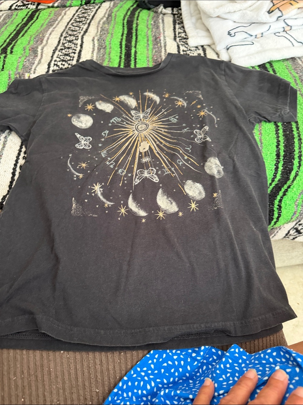 Lucky Brand Black Short-Sleeve Tee with Gold & White Celestial Graphic